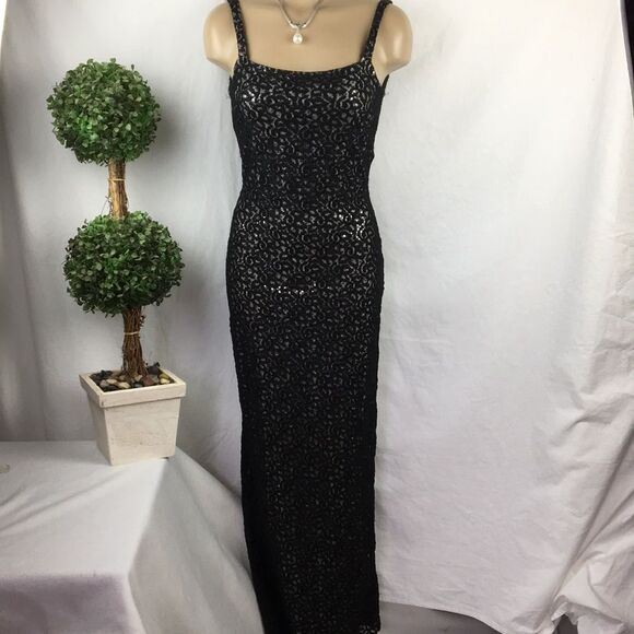 Jessica McClintock Black & Silver Vintage Long Maxi Formal Dress 5-6 - Picture 8 of 10